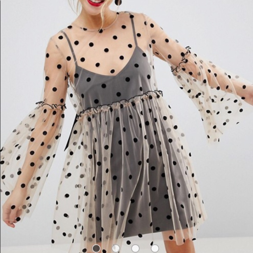 ASOS Sheer Smock Mini Dress in Spot
